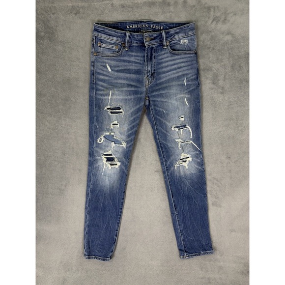 American Eagle Outfitters Other - American Eagle Jeans Mens 30x32 Blue Denim Slim Straight Distressed Patch